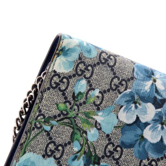 Gucci Dionysus Chain Wallet Blooms Print GG Coated Canvas Small Blue